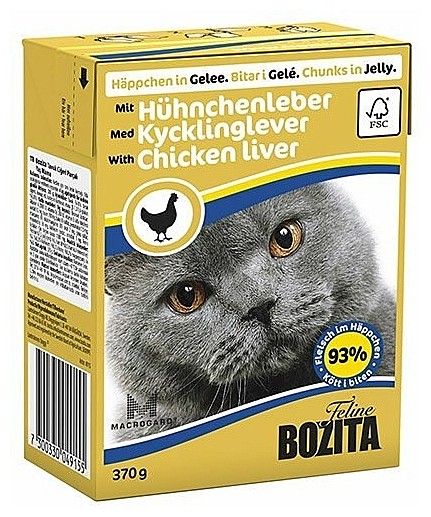 Консервы Bozita Feline кусочки Куриная печень в желе для кошек 370гр