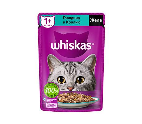 Корм для кошек Whiskas желе говядина/кролик 75г