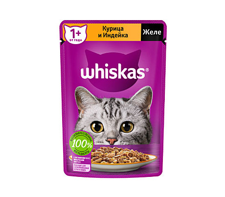 Корм для кошек Whiskas желе курица/индейка 75г