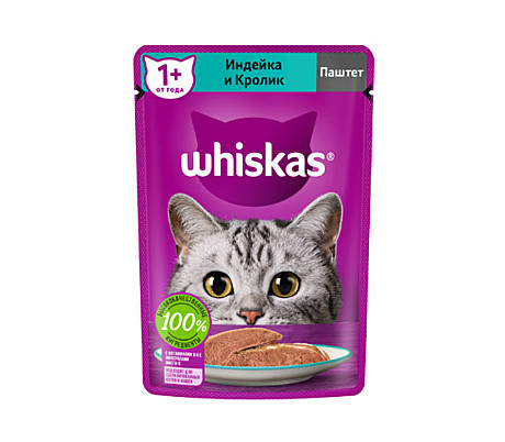 Корм для кошек Whiskas паштет индейка/кролик 75г