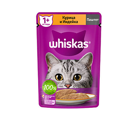 Whiskas Мясной паштет из курицы с индейкой 75 г.