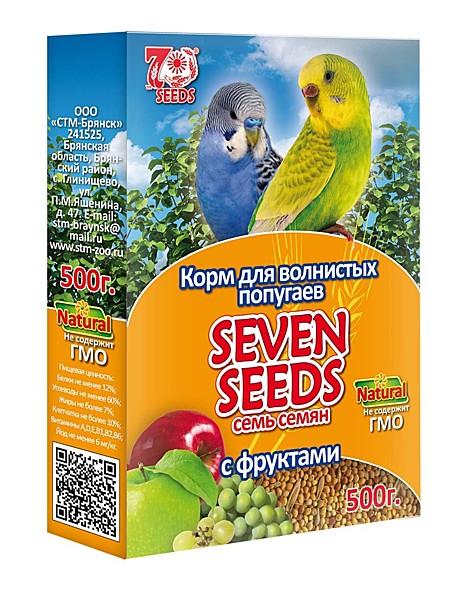 Корм для волнистых попугаев с фруктами Seven Seeds 500гр
