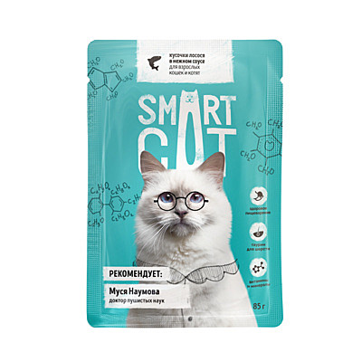 Smart Cat паучи для взрослых кошек и котят: кусочки лосося в нежном соусе