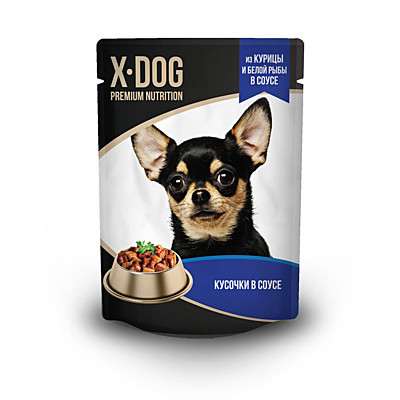 X-DOG влажный корм с курицей и белой рыбой в соусе для собак 85гр