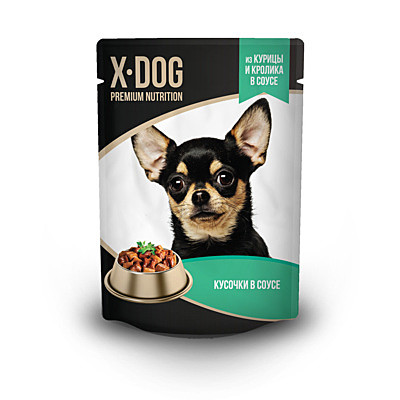 X-DOG влажный корм с курицей и кроликом в соусе для собак 85гр