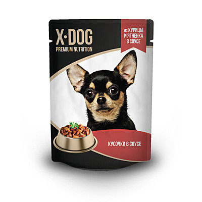 X-DOG влажный корм с курицей и ягнёнком в соусе для собак 85гр
