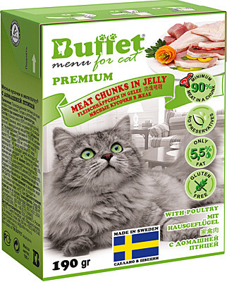 Buffet кусочки в желе для кошек с домашней птицей