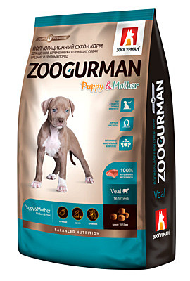 Корм Зоогурман сухой корм для щенков, беременных и кормящих собак средних и крупных пород, телятина 12 кг