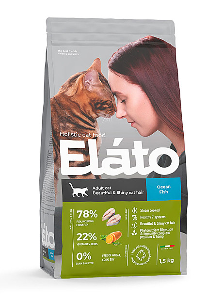 Elato Holistic Adult Cat Ocean Fish / Beautiful & Shiny Cat Hair 1,5кг