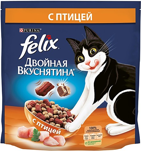 Корм сухой Felix Двойная вкуснятина для кошек, с птицей, 1,3 кг