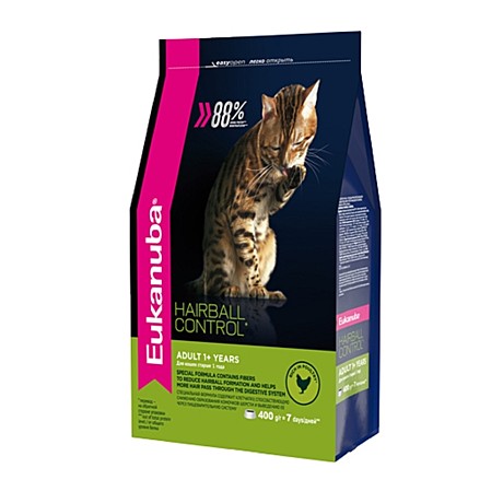 Сухой корм Eukanuba Hairball Control Adult для выведения шерсти из желудка кошек 400гр