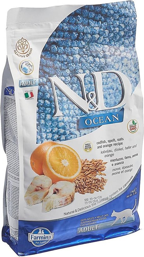 Сухой корм Farmina N&D Ocean Cat Adult с треской, спельтой, овсом и апельсином для кошек 1,5кг