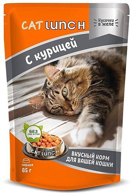 Паучи Cat Lunch кусочки в желе с курицей для кошек