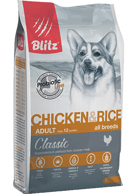 Blitz Classic с курицей и рисом сухой корм для собак всех пород 2кг