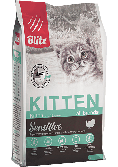Blitz Sensitive с индейкой сухой корм для котят, беременных и кормящих кошек 2кг