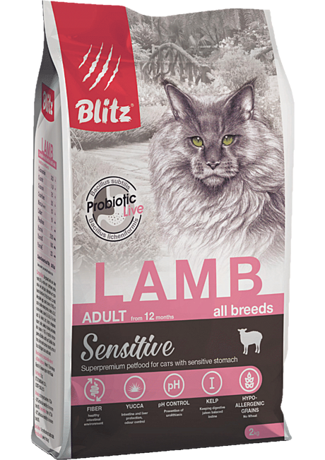 Blitz Sensitive «Ягнёнок» сухой корм для взрослых кошек 2кг