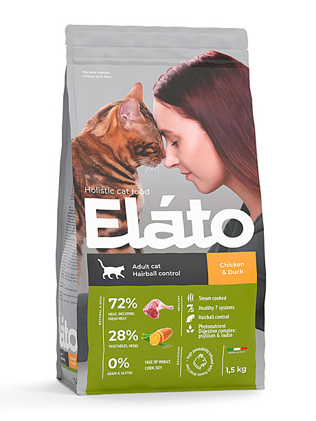 Elato Holistic Adult Сat Chicken & Duck / Hairball Control 1,5кг